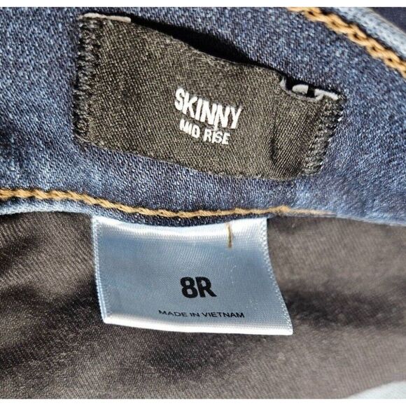 (3/$35) Express Size 8 R Skinny Mid Rise Distressed Whiskered Denim Blue Jeans - Picture 5 of 11